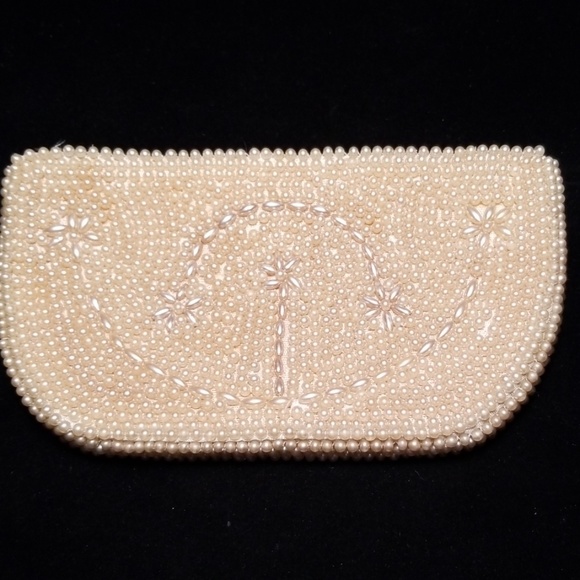 Vintage Mid Century Japan Miranda Petite Faux Pearl Clutch Evening Bag Handbag